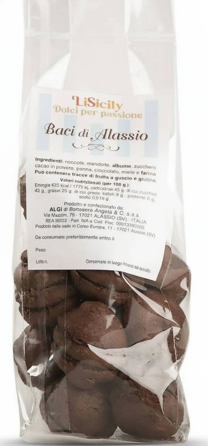Baci Di Alassio Biscotti Liguri al Cioccolato Cuore Morbido Dolce Fatto A Mano 100% Mandorle Siciliane e Nocciole Piemontesi IGP Made in Italy fatti a mano artigianalmente made in Italy LiSicily dolci per passione - Alassio, Commerciovirtuoso.it