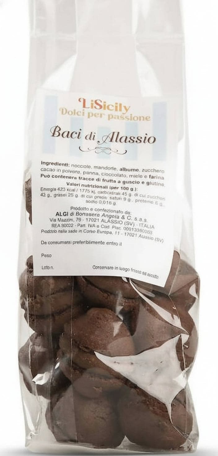 Baci Di Alassio Biscotti Liguri al Cioccolato Cuore Morbido Dolce Fatto A Mano Mandorle e Nocciole Italiane Lisicily