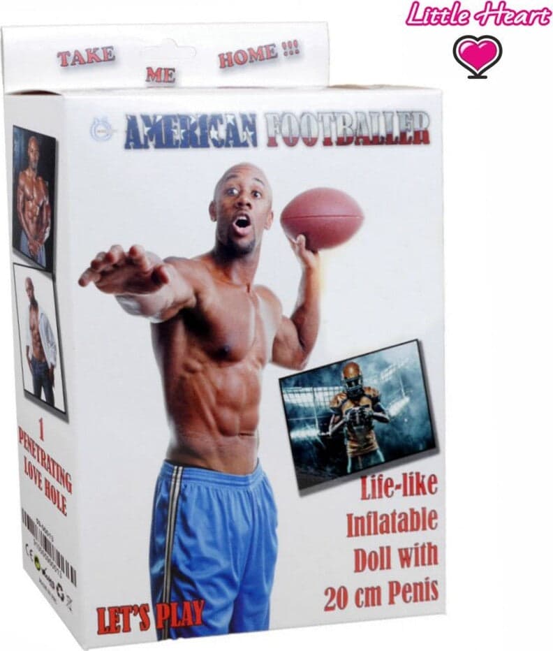 AMERICAN FOOTBALLER LOVE DOLL BAMBOLO GONFIABILE MASCHIO UOMO NERO ATLETA SUPERDOTATO 20 CM