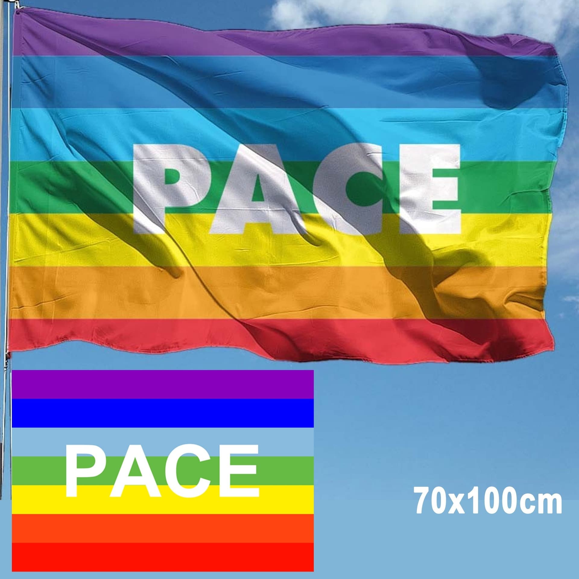 Bandiera Della Pace 70x100cm Arcobaleno Con Asola Laterale Da Bastone In Tessuto in Bandiere per esterno Trade Shop italia - Napoli, commercioVirtuoso.it