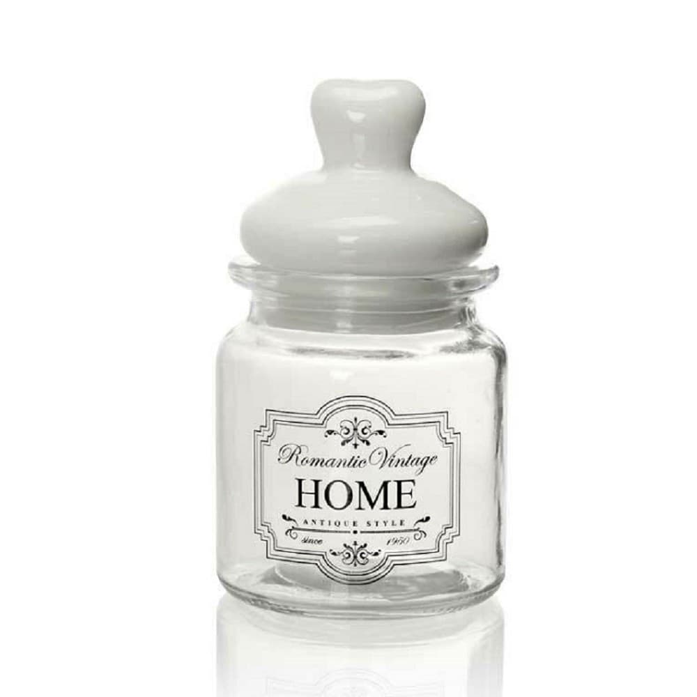 Barattolo Contenitore In Vetro Decoro Romantic Vintage Home 300 Ml 8x14cm 759376 Casa e cucina/Organizzazione interni/Contenitori e barattoli da cucina/Vasetti e barattoli per conserve/Barattoli Trade Shop italia - Napoli, Commerciovirtuoso.it