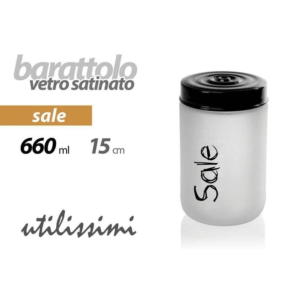 Barattolo Sale Contenitore In Vetro Satinato Coperchio Nero 660 Ml 15x9cm 833250 Casa e cucina/Organizzazione interni/Contenitori e barattoli da cucina/Dosatori e contenitori/Set sale e pepe Trade Shop italia - Napoli, Commerciovirtuoso.it