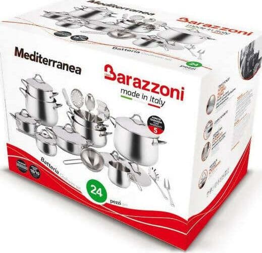 Barazzoni Batteria Di Pentole Barazzoni Mediterranea 24 Pezzi In Acciaio Inox 18/10 Con Utensili Coperchi E Detergente Universale Casa e cucina/Pentole padelle e pirofile/Pentole e padelle/Set/Set di pentole e padelle Puleo Casa - Palermo, Commerciovirtuoso.it