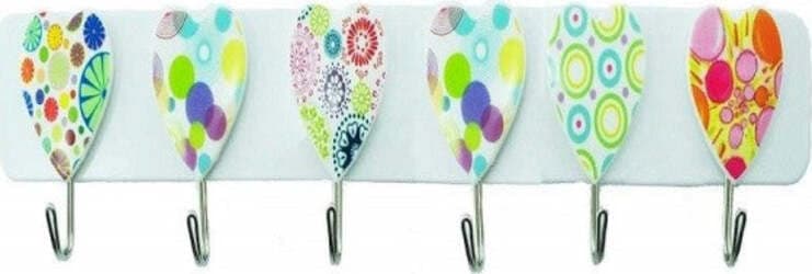 BARRA 6 GANCI ACCIAIO CUORE ADESIVA APPENDINI PLASTICA APPENDI TUTTO CUCINA