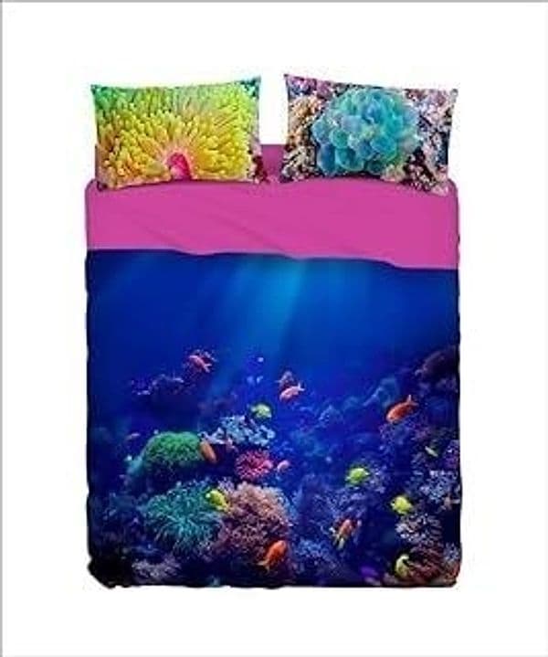 Bassetti-Completo-lenzuola-effetto-copriletto-matrimoniale-stampato-in-digitale-su-cotone-100%-art.-Coral-reef-col.-blu