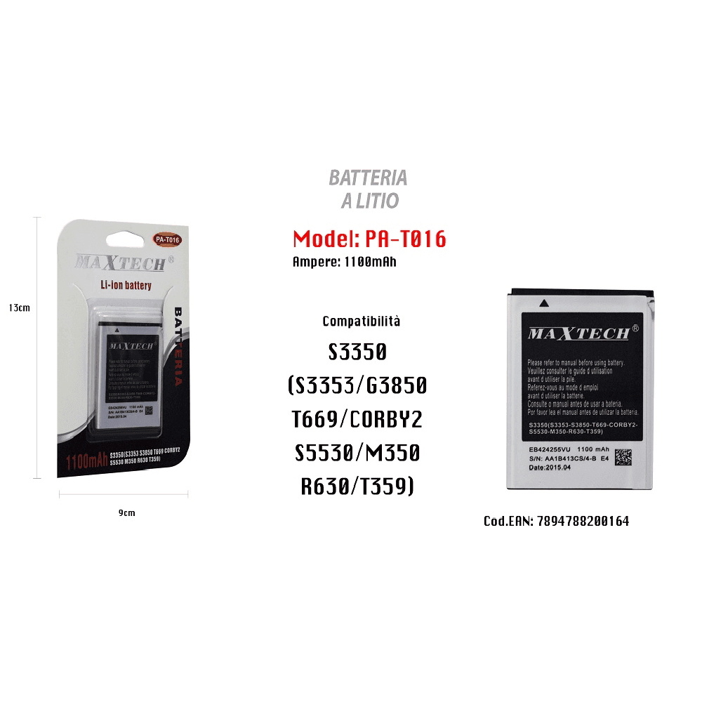 Batteria A Litio 1100mah Per Samsung S3350 Ricambio Smartphone Maxtech Pa-t016 Batterie per Cellulari Trade Shop italia - Napoli, Commerciovirtuoso.it