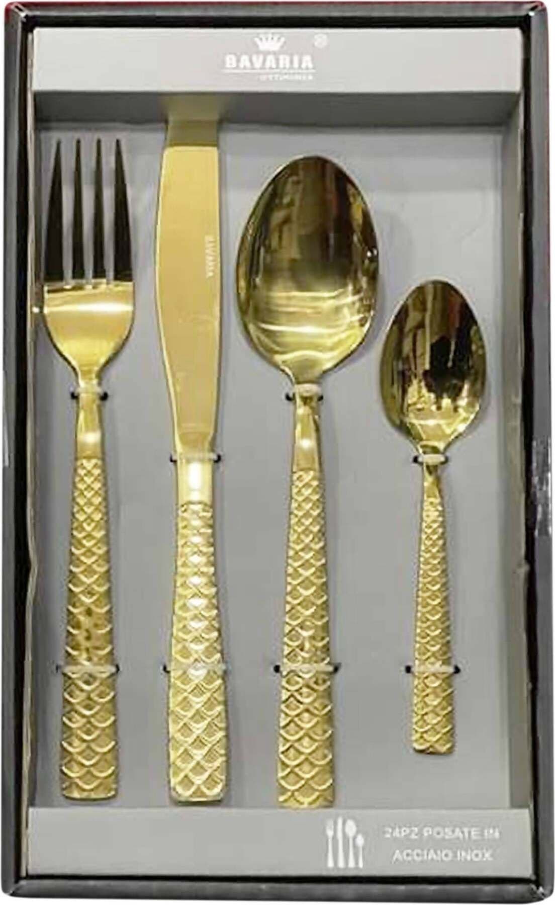 Bavaria Ottingher Posate Oro Acciaio Inox Color Oro 6 Persone Servizio Posate Oro Decorate 24 Pz. Art. 180