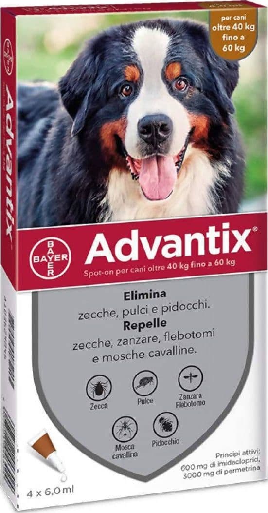 Bayer Advantix Spot on Cani Kg.40 E Oltre Advantix Spot-On per Cani Oltre 40 Kg Fino a 60 Kg - Offerta 2 Confezioni Prodotti per animali domestici/Cani/Antiparassitari/Pipette antiparassitarie Ferus - Montoro, Commerciovirtuoso.it