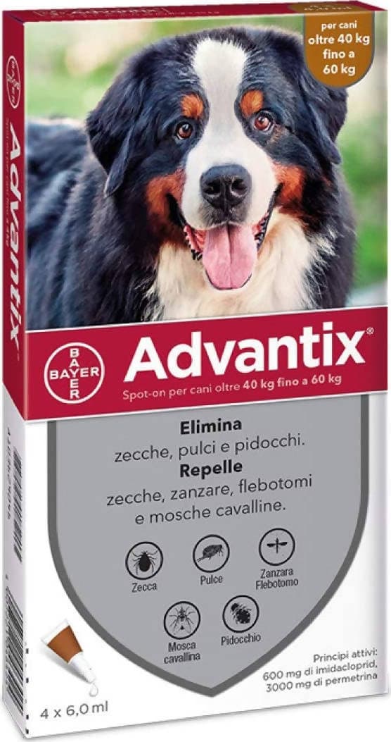 Bayer Advantix Spot on Cani Kg.40 E Oltre Advantix Spot-On per Cani Oltre 40 Kg Fino a 60 Kg - Offerta 2 Confezioni Prodotti per animali domestici/Cani/Antiparassitari/Pipette antiparassitarie Ferus - Montoro, Commerciovirtuoso.it