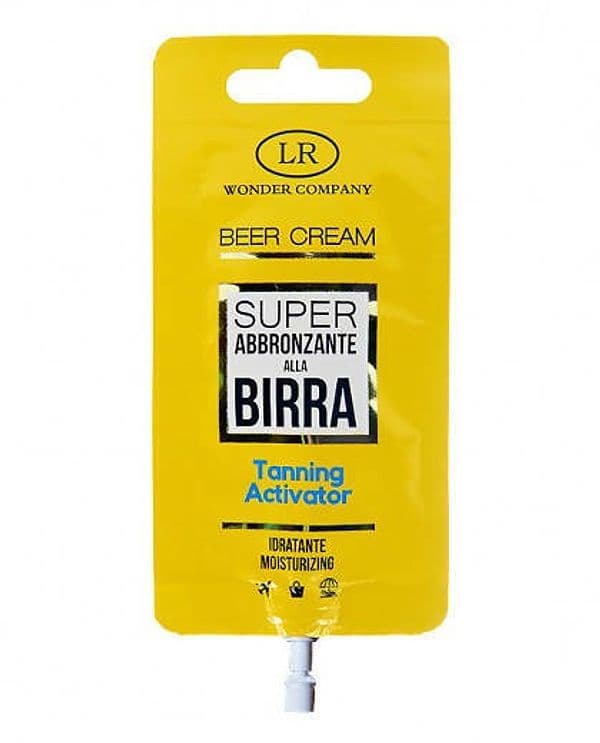 Attivatore abbronzatura Beer Cream Bustina Super Abbronzante Alla Birra E Alga Dorata Crema Idratante Con Acido Ialuronico E Vitamina E in Bustina Con Erogatore 15ml