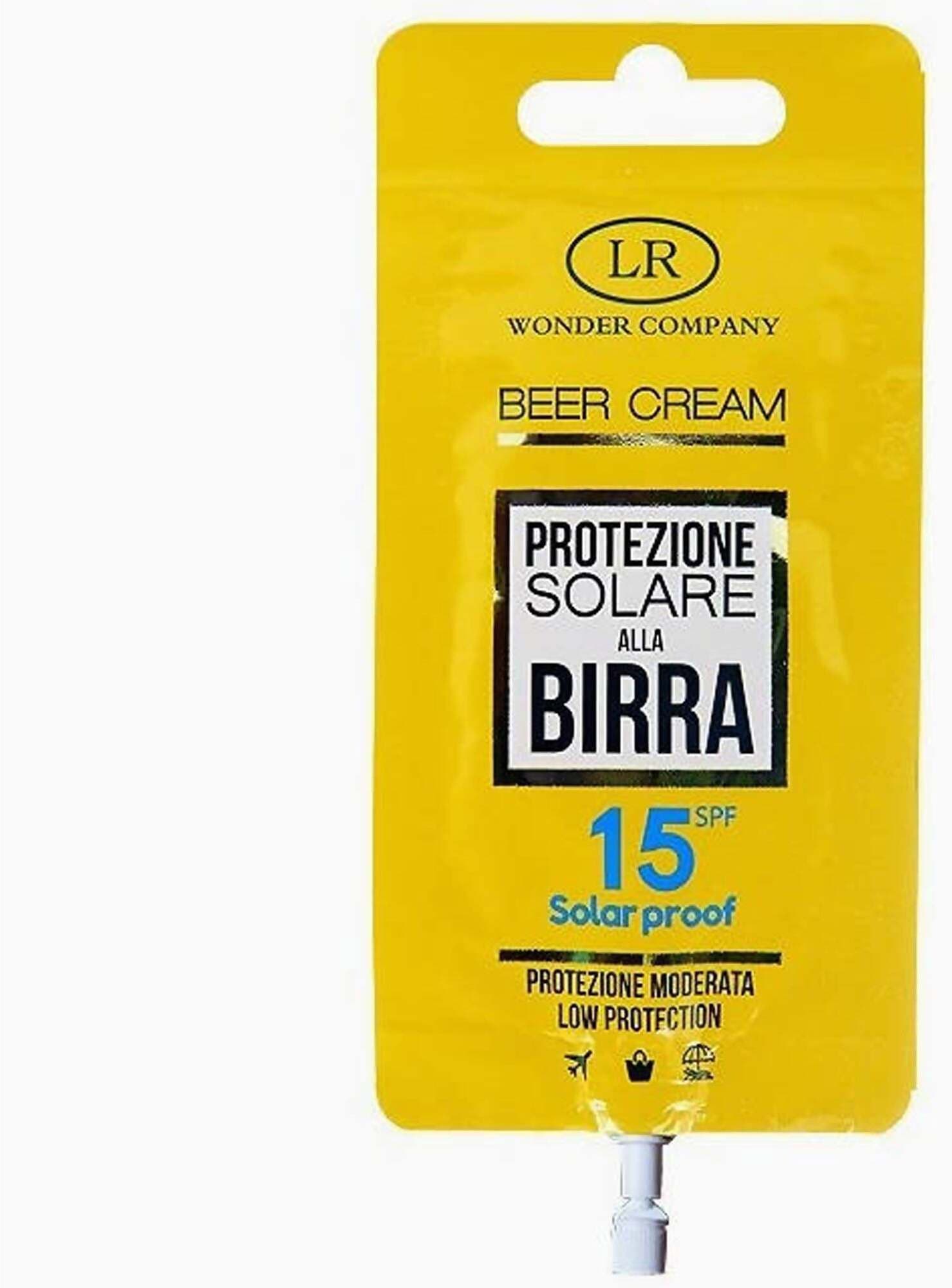 Beer Cream Protezione Solare spf 50+ protezione molto alta Effetto Protettivo Stimolante Dell'abbronzatura Con Alga Dorata E Birra in Bustina Da 15ml