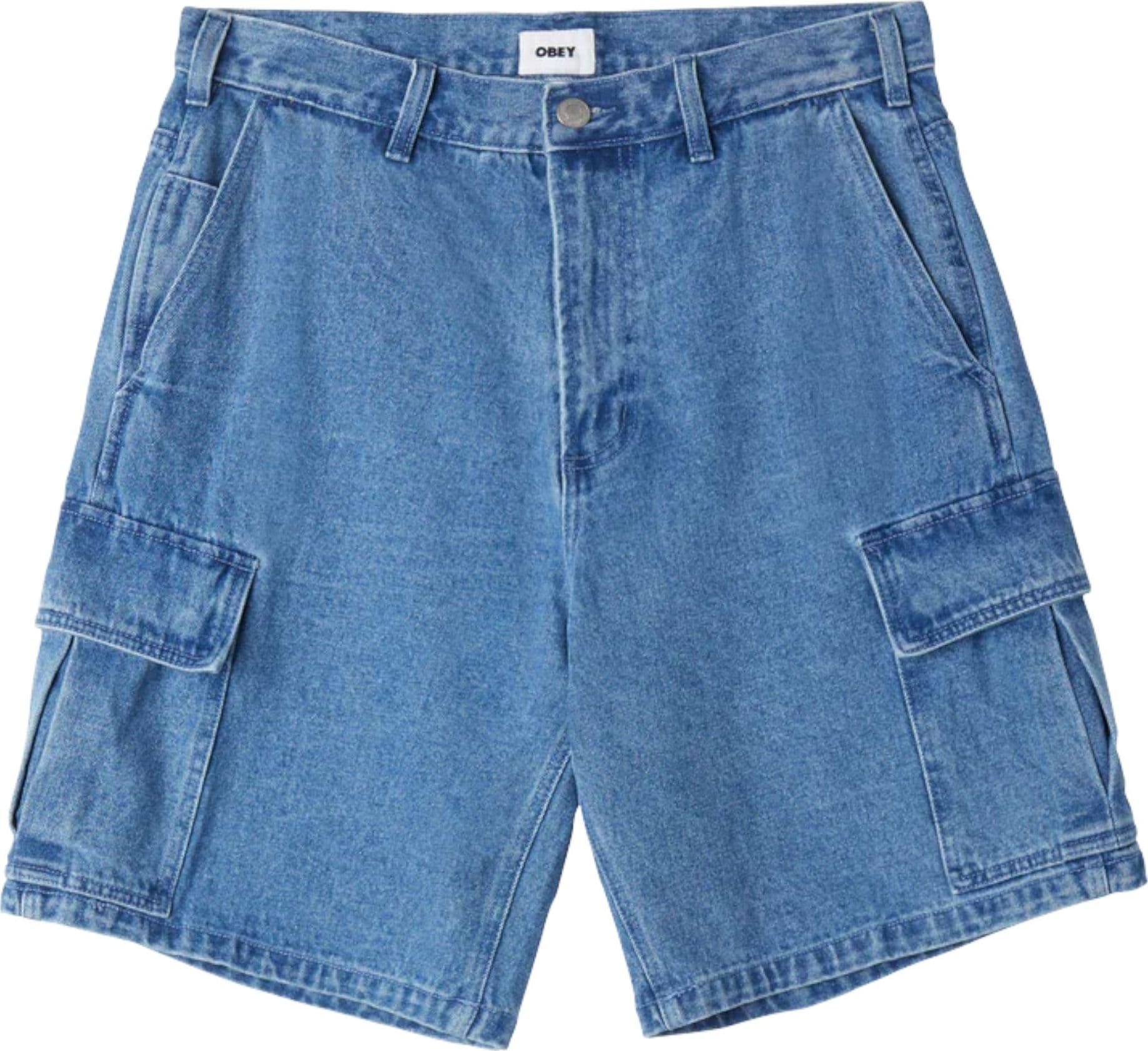 OBEY bermuda obey bigwig baggy denim cargo short - stone wash indigo da uomo in Pantaloncini Drestige - Casamassima, commercioVirtuoso.it