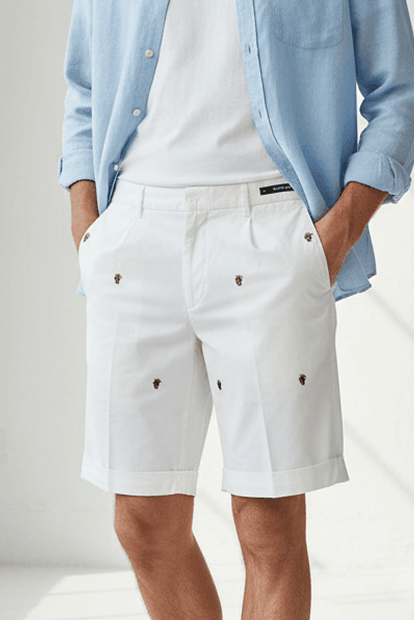 Bermuda uomo PT - Tinta unita con ricami - bianco in Pantaloncini Couture - Sestu, commercioVirtuoso.it