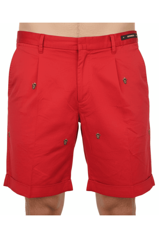 Bermuda uomo PT - tinta unita con ricami - Rosso in Pantaloncini Couture - Sestu, commercioVirtuoso.it