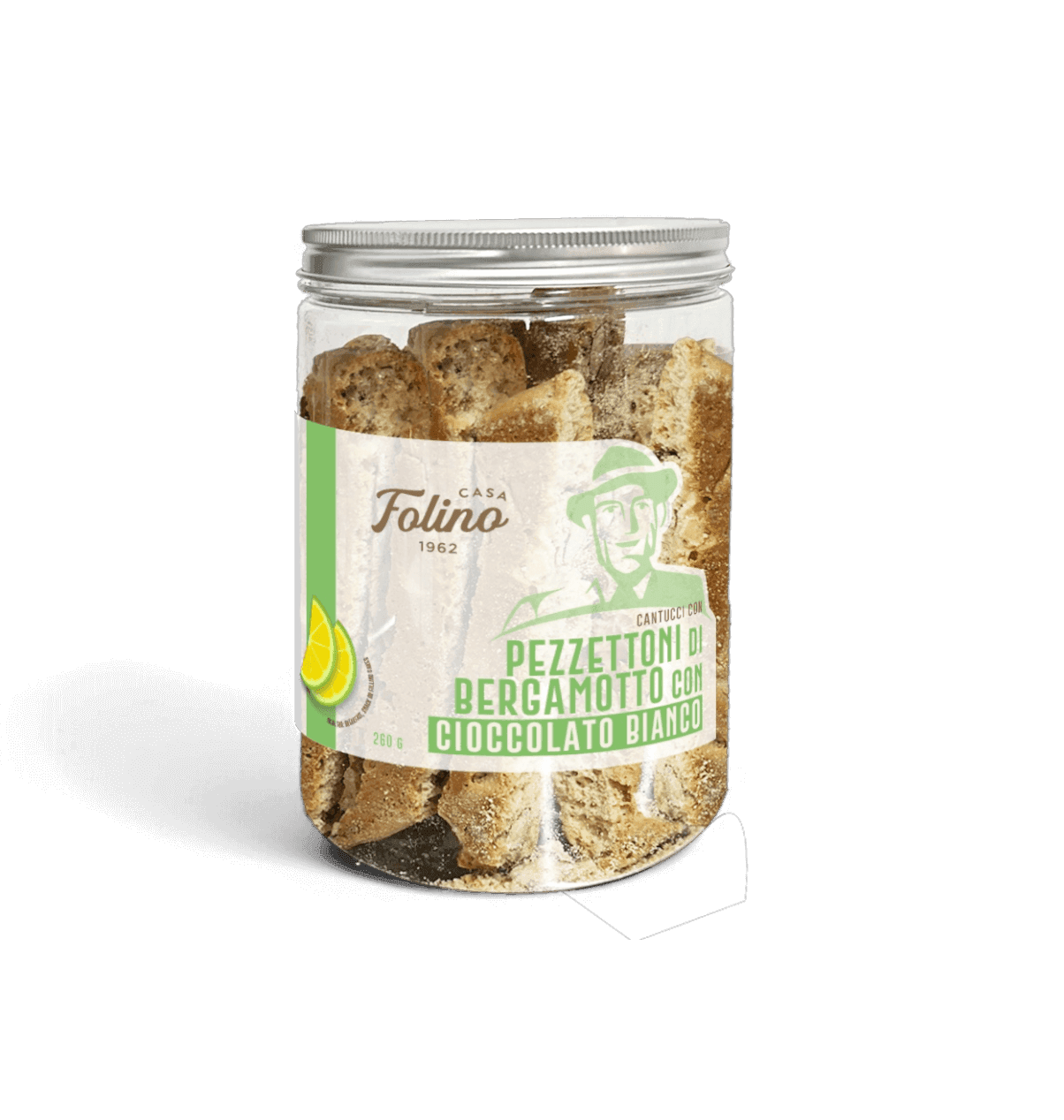 Cantucci Con Pezzettoni Di Bergamotto con Cioccolato Bianco Sotto 260 gr
