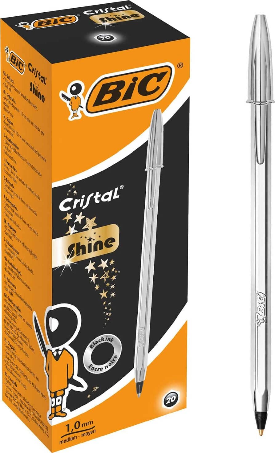 BIC-Confezione-20-Cristal-Shine-Argento-Penne-a-Sfera-Punta-Media-Nero