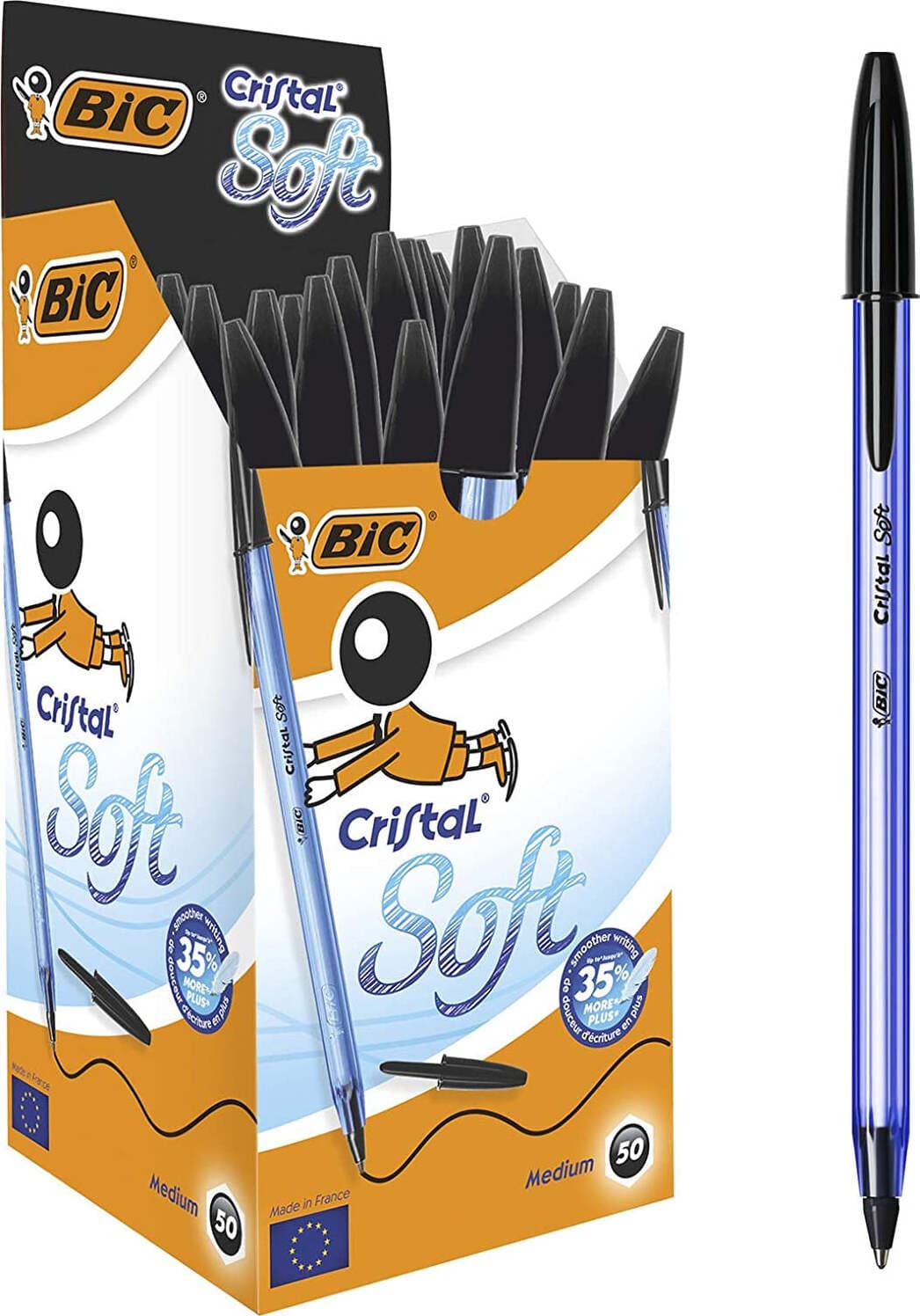BIC-Confezione-da-50-Penne-Sfera-Cristal-Soft-Nere-Punta-Media