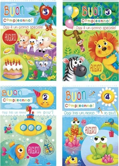 Biglietto Buon Compleanno - c-ruota - numerata - tema bambini - Kartos Cancelleria e prodotti per ufficio/Carta blocchi e quaderni/Biglietti e cartoncini/Biglietti di auguri Eurocartuccia - Pavullo, Commerciovirtuoso.it