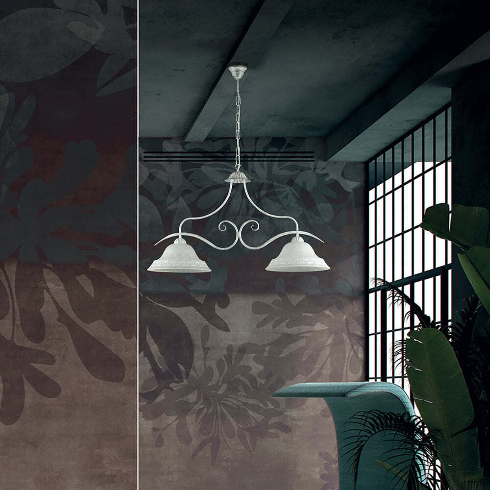 Bilanciere-Country-Chic-2-Luci-Ferro-Battuto-e-Vetro-Bianco-e-Argento-Serie-Atene