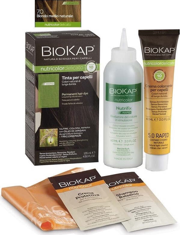 BIOS-LINE-BIOKAP-NUTRICOLOR-DELICATO-RAPID-TINTA-7,0-BIONDO-MEDIO-NATURALE-135-ML