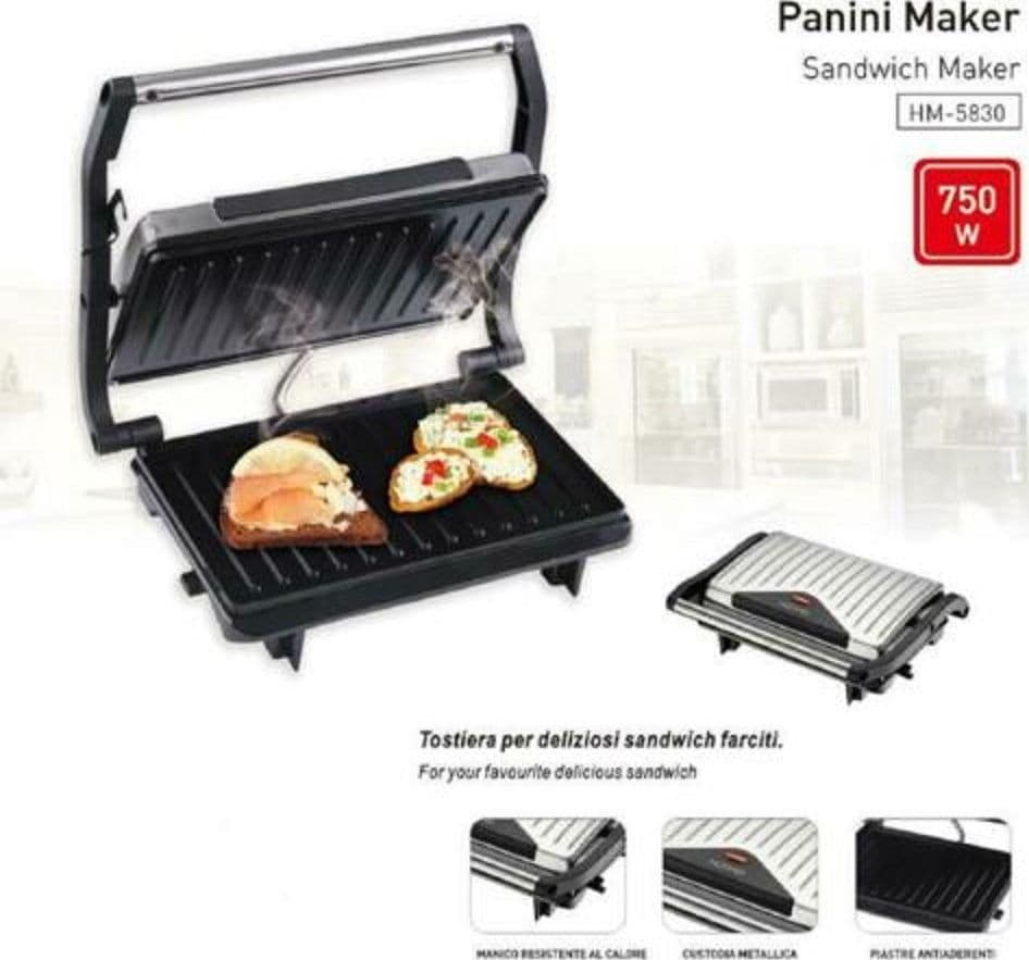 BISTECCHIERA ELETTRICA PIASTRA PER PANINI 750 WATT TOAST CON APERTURA BASCULANTE
