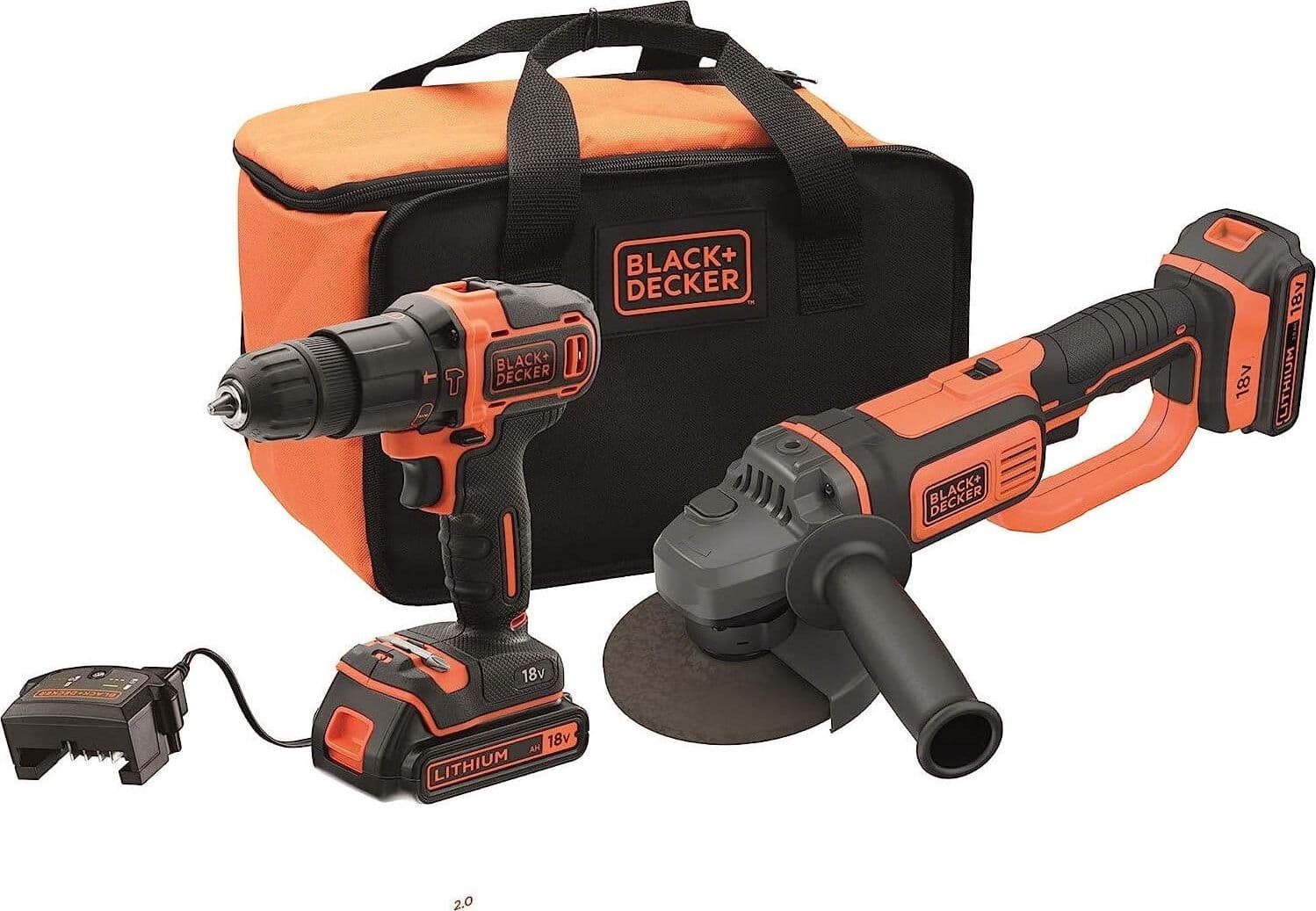 BLACK&DECKER---KIT-TRAPANO-A-PERCUSSIONE-18V-E-SMERIGLIATRICE-2-BATTERIE-A-LITIO-18-V-da-2-Ah