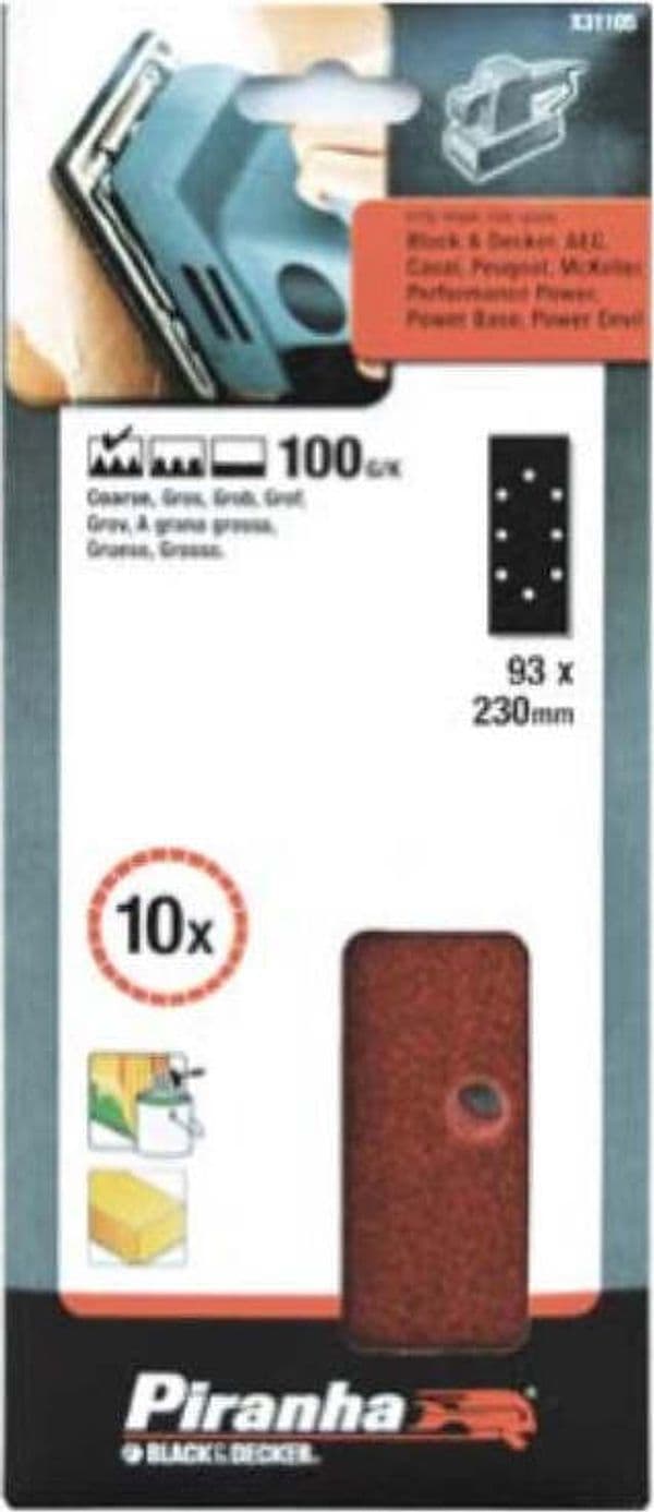 BLACK&DECKER---PIRANHA---10-PEZZI---NASTRI-ABRASIVI-FORATI-93x230MM-PER-LEVIGATRICE-ORBITALE---GRANA-100