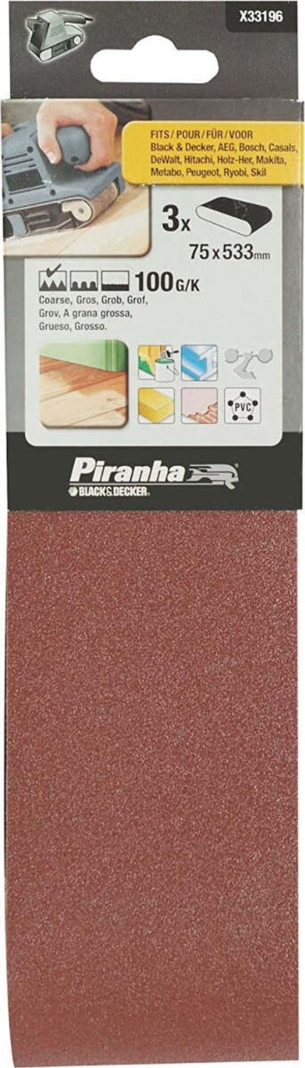 BLACK&DECKER---PIRANHA---3-PEZZI---NASTRI-ABRASIVI-75x533MM---GRANA-100