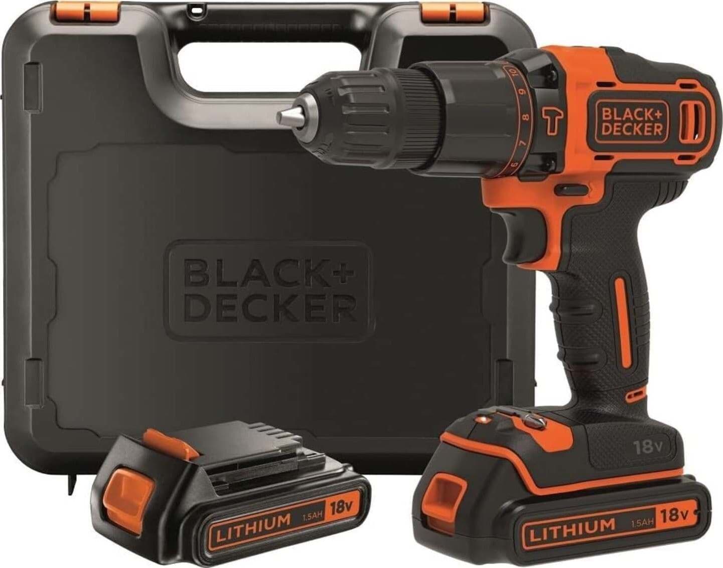 BLACK&DECKER---TRAPANO-AVVITATORE-A-PERCUSSIONE-18V-2-BATTERIE+-VALIGETTA-0-360/0-1400-Giri/Min