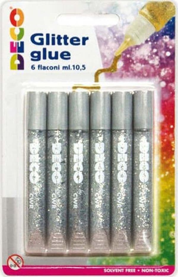 Blister colla glitter - 10 5 ml - argento - Deco - conf. 6 pezzi Casa e cucina/Hobby creativi/Materiali per hobby creativi/Glitter Eurocartuccia - Pavullo, Commerciovirtuoso.it