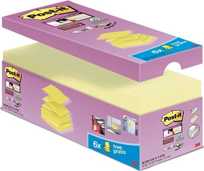 Blocchetto Post it Super Sticky Z Notes - R-330-SSCY-VP20 - per dispenser - 76 x 76 mm - giallo Canary - 90 fogli - Post it - conf. 20 blocchi Cancelleria e prodotti per ufficio/Carta blocchi e quaderni/Blocchi appunti taccuini e diari/Blocchetti memo adesivi Eurocartuccia - Pavullo, Commerciovirtuoso.it