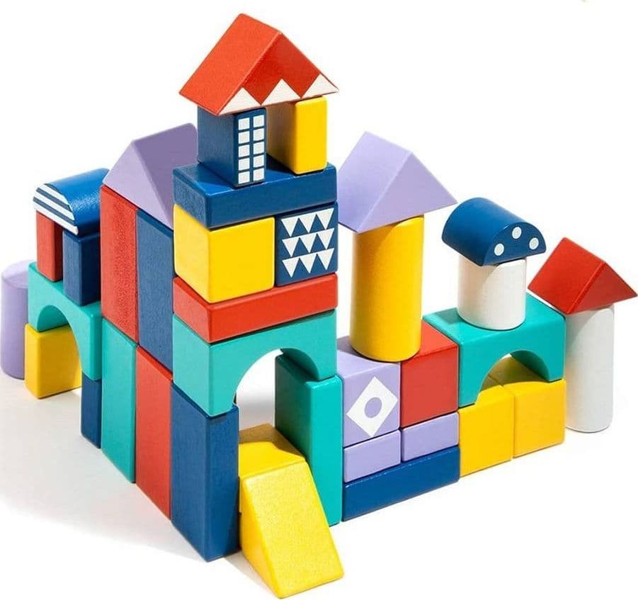 BLOCCHI COLORATI IN LEGNO COSTRUZIONI BUILDING BLOCKS PER BAMBINI 3+ ANNI