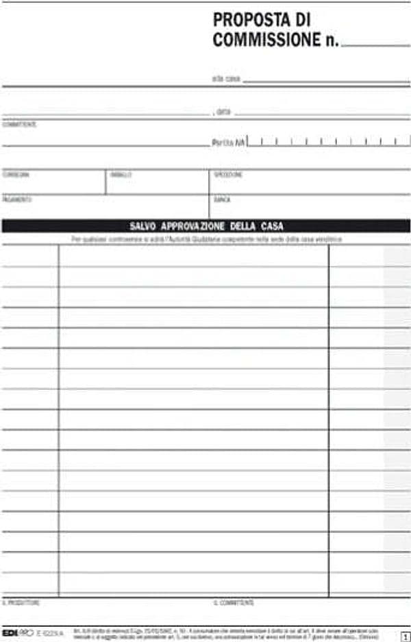 Blocco copia commissione - 50 fogli 2 copie autoricalcanti - 23 x 15cm - Edipro Cancelleria e prodotti per ufficio/Archivio ufficio e accessori per scrivania/Modulistica e conservazione registri/Libri e registri contabili Eurocartuccia - Pavullo, Commerciovirtuoso.it