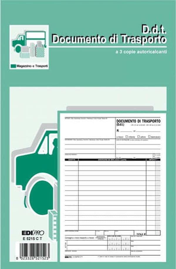Blocco DDT - 33 fogli 3 copie autoricalcanti - 23 x 14 8cm - Edipro Cancelleria e prodotti per ufficio/Archivio ufficio e accessori per scrivania/Modulistica e conservazione registri/Libri e registri contabili Eurocartuccia - Pavullo, Commerciovirtuoso.it