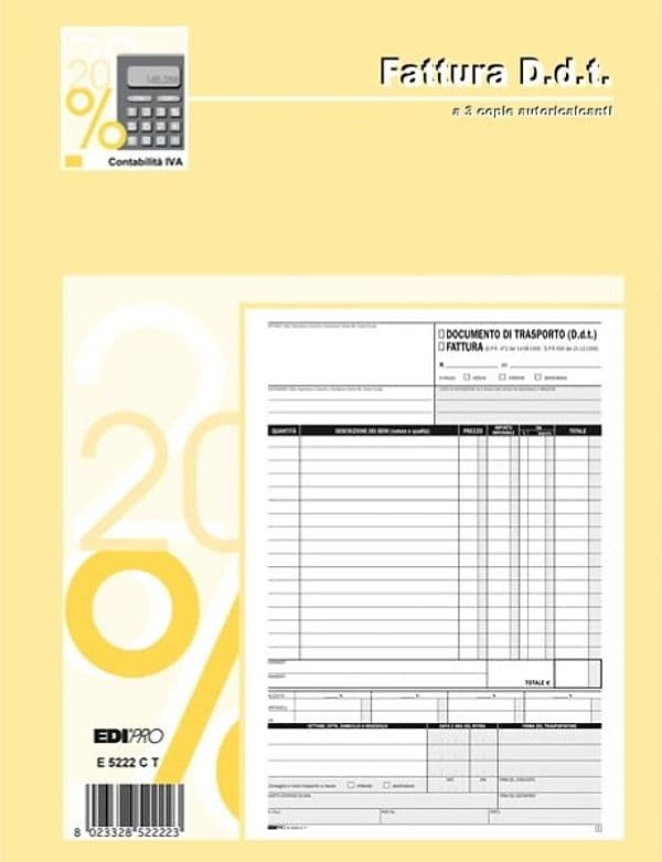 Blocco DDT-fattura - 3 copie autoricalcanti - 29 7 x 22cm - 33 fogli - Edipro Cancelleria e prodotti per ufficio/Archivio ufficio e accessori per scrivania/Modulistica e conservazione registri/Libri e registri contabili Eurocartuccia - Pavullo, Commerciovirtuoso.it
