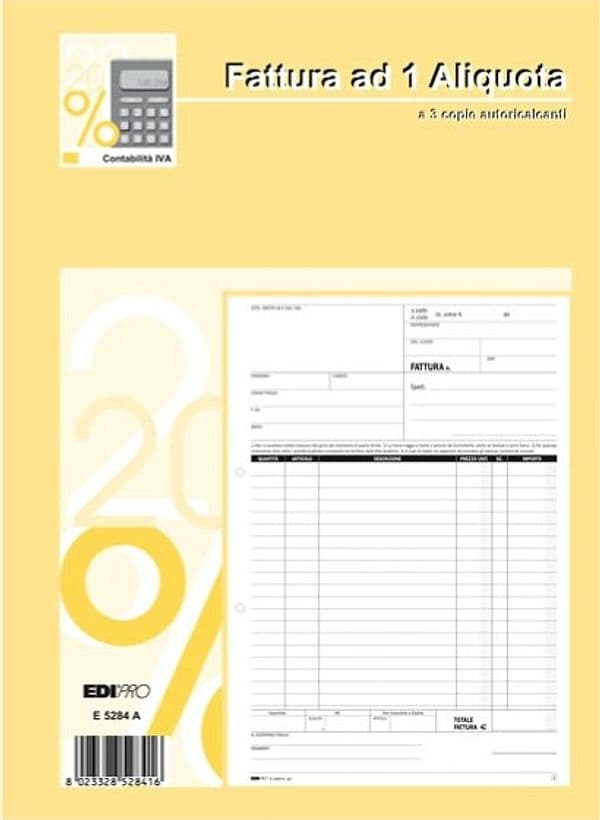 Blocco fatture 1 aliquota Iva - 33-33-33 fogli autoricalcanti - 29 7 x 21cm - Edipro Cancelleria e prodotti per ufficio/Archivio ufficio e accessori per scrivania/Modulistica e conservazione registri/Libri e registri contabili Eurocartuccia - Pavullo, Commerciovirtuoso.it