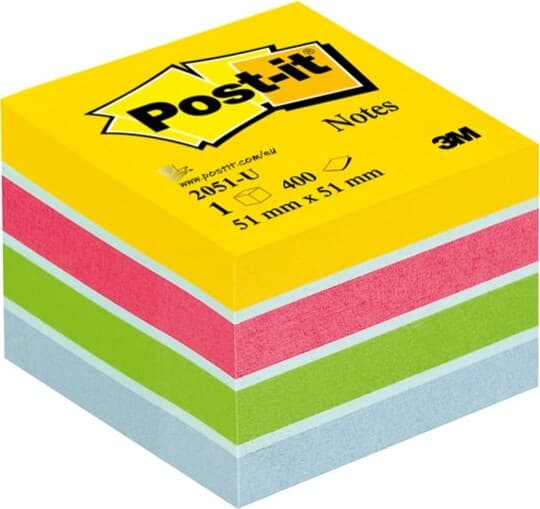 Blocco foglietti Minicubo - 2051-U - 51 x 51 mm - 72 gr - colori assortiti - 400 fogli - Post it Cancelleria e prodotti per ufficio/Carta blocchi e quaderni/Blocchi appunti taccuini e diari/Blocchetti memo adesivi Eurocartuccia - Pavullo, Commerciovirtuoso.it