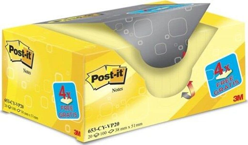 Blocco foglietti Post it - 653CY-VP20 - 38 x 51 mm - 72 gr - giallo Canary - Post it - conf. 20 blocchi Cancelleria e prodotti per ufficio/Carta blocchi e quaderni/Blocchi appunti taccuini e diari/Blocchetti memo adesivi Eurocartuccia - Pavullo, Commerciovirtuoso.it