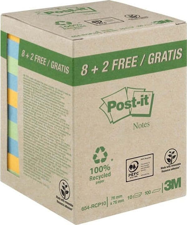 Blocco foglietti Post-it - 654-RCP10 - 76 x 76 mm - carta riciciclata - colori pastel - 100 fogli - Post-it - conf. 10 pezzi Cancelleria e prodotti per ufficio/Carta blocchi e quaderni/Blocchi appunti taccuini e diari/Blocchetti memo adesivi Eurocartuccia - Pavullo, Commerciovirtuoso.it