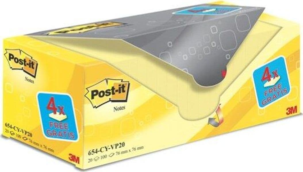 Blocco foglietti Post it - 654CY-VP20 - 76 x 76 mm - 72 gr - giallo Canary - Post it - conf. 20 blocchi Cancelleria e prodotti per ufficio/Carta blocchi e quaderni/Blocchi appunti taccuini e diari/Blocchetti memo adesivi Eurocartuccia - Pavullo, Commerciovirtuoso.it