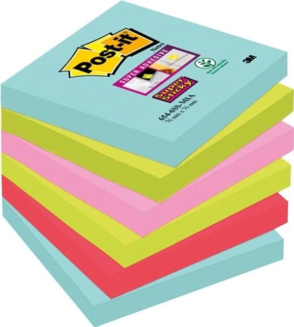 Blocco foglietti Post it Super Sticky - 654-6SS-MIA - 76 x 76 mm - colore Miami - 90 fogli - Post it Cancelleria e prodotti per ufficio/Carta blocchi e quaderni/Blocchi appunti taccuini e diari/Blocchetti memo adesivi Eurocartuccia - Pavullo, Commerciovirtuoso.it