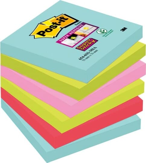 Blocco foglietti Post it Super Sticky - 654-6SS-MIA - 76 x 76 mm - colore Miami - 90 fogli - Post it Cancelleria e prodotti per ufficio/Carta blocchi e quaderni/Blocchi appunti taccuini e diari/Blocchetti memo adesivi Eurocartuccia - Pavullo, Commerciovirtuoso.it