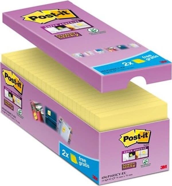 Blocco foglietti Post it Super Sticky - 654-SSCY-VP16-EU - 76 x 76 mm - giallo Canary - 90 fogli - Post it - conf. 16 blocchi Cancelleria e prodotti per ufficio/Carta blocchi e quaderni/Blocchi appunti taccuini e diari/Blocchetti memo adesivi Eurocartuccia - Pavullo, Commerciovirtuoso.it