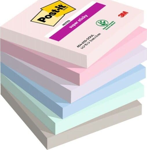 Blocco Post it Super Sticky - 654-6SS-SOUL - 76 x 76 mm - colori Soulful - 90 fogli - Post it - conf. 6 pezzi Cancelleria e prodotti per ufficio/Carta blocchi e quaderni/Blocchi appunti taccuini e diari/Blocchetti memo adesivi Eurocartuccia - Pavullo, Commerciovirtuoso.it