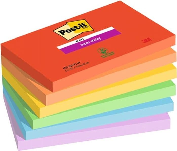 Blocco Post it Super Sticky - 655-6SS-PLAY - 76 x 127 mm - colori Playful - 90 fogli - Post it - conf. 6 pezzi Cancelleria e prodotti per ufficio/Carta blocchi e quaderni/Blocchi appunti taccuini e diari/Blocchetti memo adesivi Eurocartuccia - Pavullo, Commerciovirtuoso.it