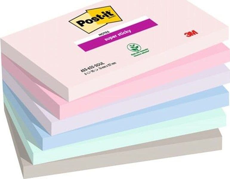 Blocco Post it Super Sticky - 655-6SS-SOUL - 76 x 127 mm - colori Soulful - 90 fogli - Post it - conf. 6 pezzi Cancelleria e prodotti per ufficio/Carta blocchi e quaderni/Blocchi appunti taccuini e diari/Blocchetti memo adesivi Eurocartuccia - Pavullo, Commerciovirtuoso.it