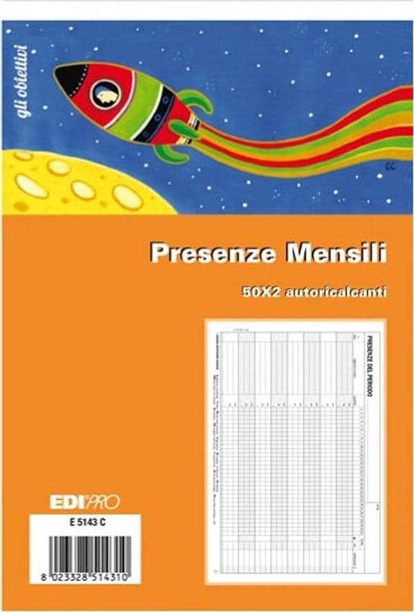 Blocco presenze - 15 x 23cm - 50-50 fogli autoricalcanti - Edipro Cancelleria e prodotti per ufficio/Archivio ufficio e accessori per scrivania/Modulistica e conservazione registri/Libri e registri contabili Eurocartuccia - Pavullo, Commerciovirtuoso.it