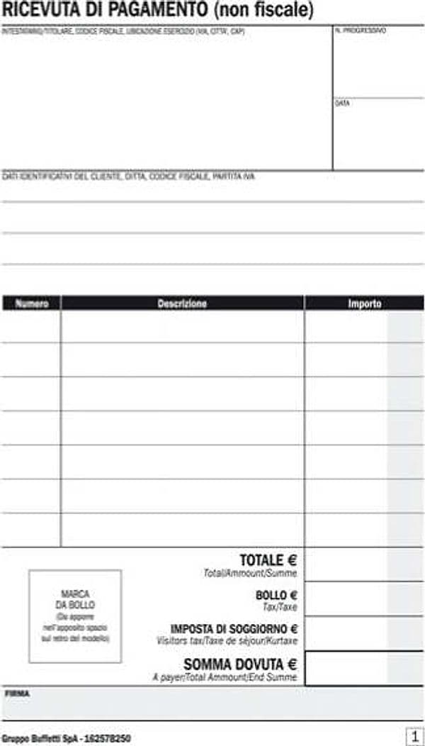 Blocco ricevute BB-affittacamere - 25-25 - copie autoric. - 16 8 x 10 cm - DU16257B250 - Data Ufficio Cancelleria e prodotti per ufficio/Archivio ufficio e accessori per scrivania/Modulistica e conservazione registri/Libri e registri contabili Eurocartuccia - Pavullo, Commerciovirtuoso.it