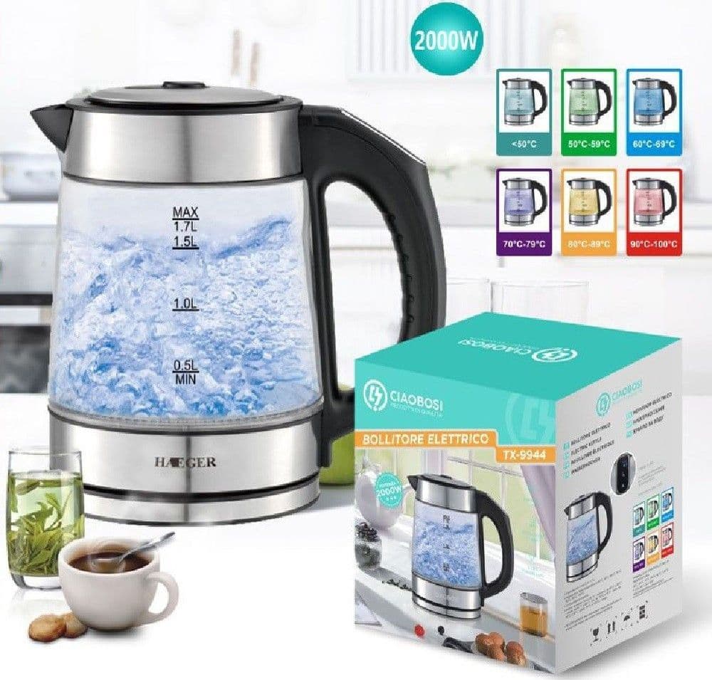 Bollitore Elettrico In Vetro Capacit? 1,7 Lt 2000 W Acqua Ufficio Viaggi Tx-9944 Casa e cucina/Elettrodomestici per la cucina/Bollitori e erogatori d'acqua calda/Bollitori Trade Shop italia - Napoli, Commerciovirtuoso.it