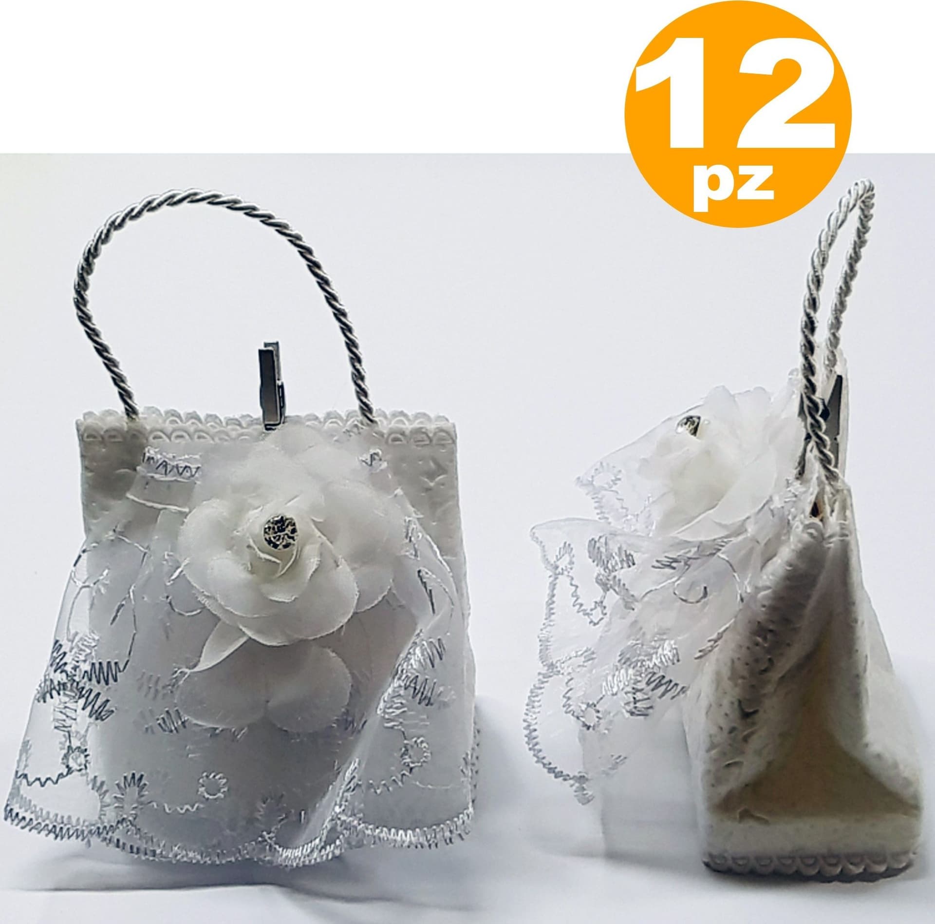 12 BOMBONIERE SACCHETTO BUSTINA BIANCO FIORE GLITTER PORTA CONFETTI MATRIMONIO Casa e cucina/Hobby creativi/Materiali per hobby creativi/Forniture per feste/Bomboniere Trade Shop italia - Napoli, Commerciovirtuoso.it